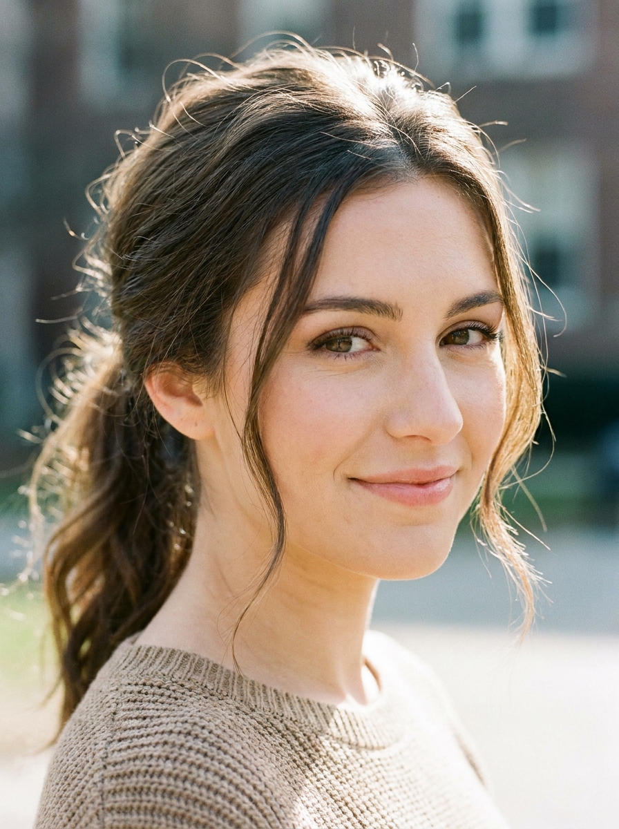 Low Ponytail mit Face-Framing Pieces als Back to School Hairstyles Inspiration 2026